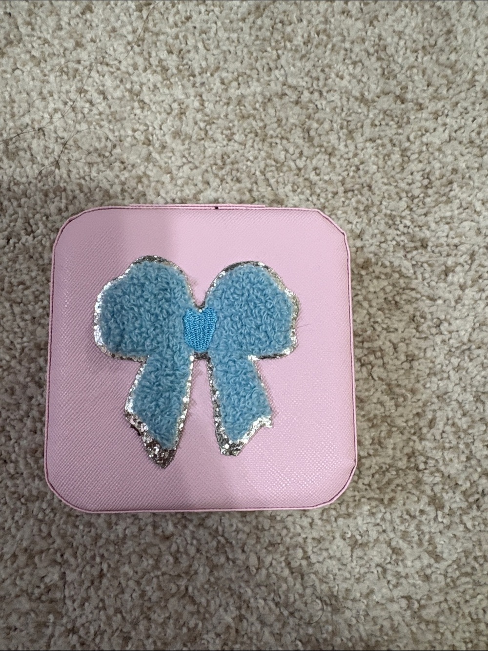 Girls Pink Accessory Case with Blue Bow Accent